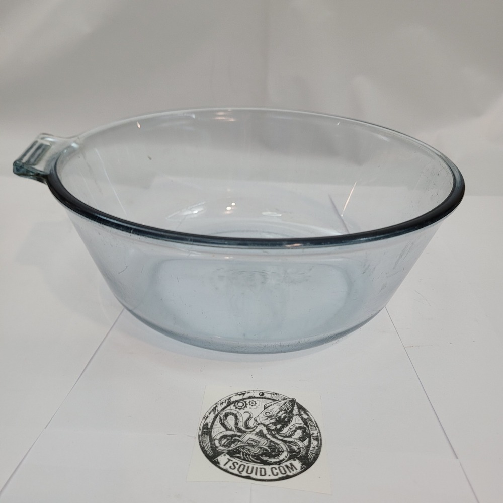 Pyrex Flameware Mixing Bowl Blue Tint Glass 833-B Vintage USA Tab Handle 8.25in